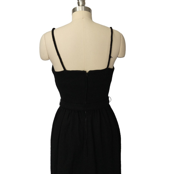 Vintage 50s Marek New York Black Maxi Dress Size S Wool Blend Belted Avant Garde - Picture 7 of 10